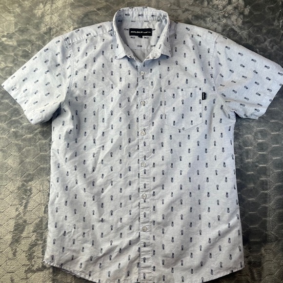 Molokai Surf Co Pineapple Button Down Large Blue Short Sleeve Tropical Shirt - Picture 3 of 7